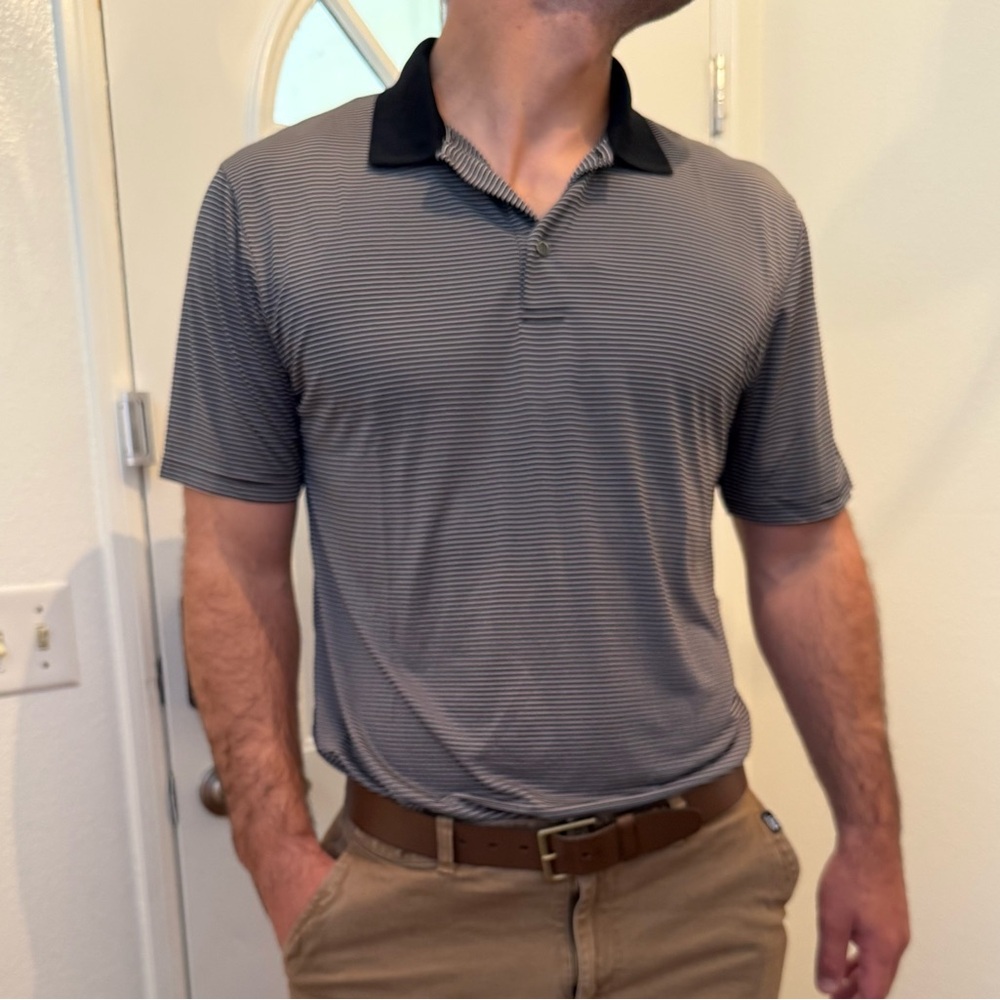 Grand Slam Men's Polo Shirt - Black and Gray Stripes